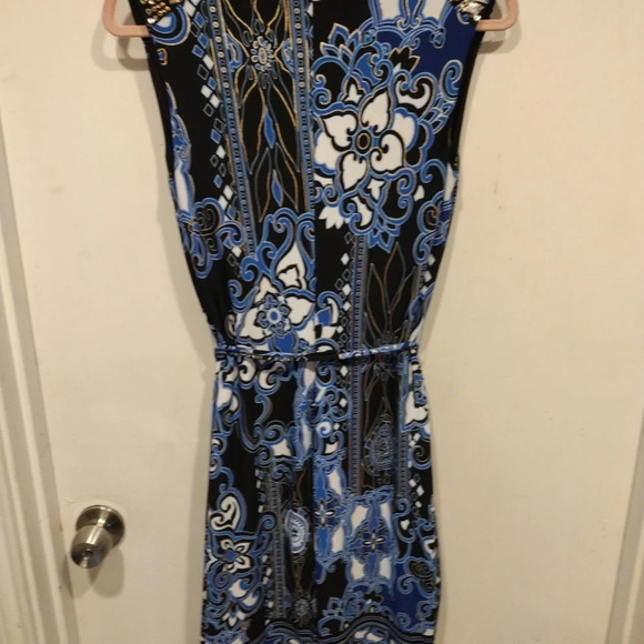NWT Cache Women's Embellished Blue Geometric Floral Print Stretch Knit Dress S - Picture 8 of 8